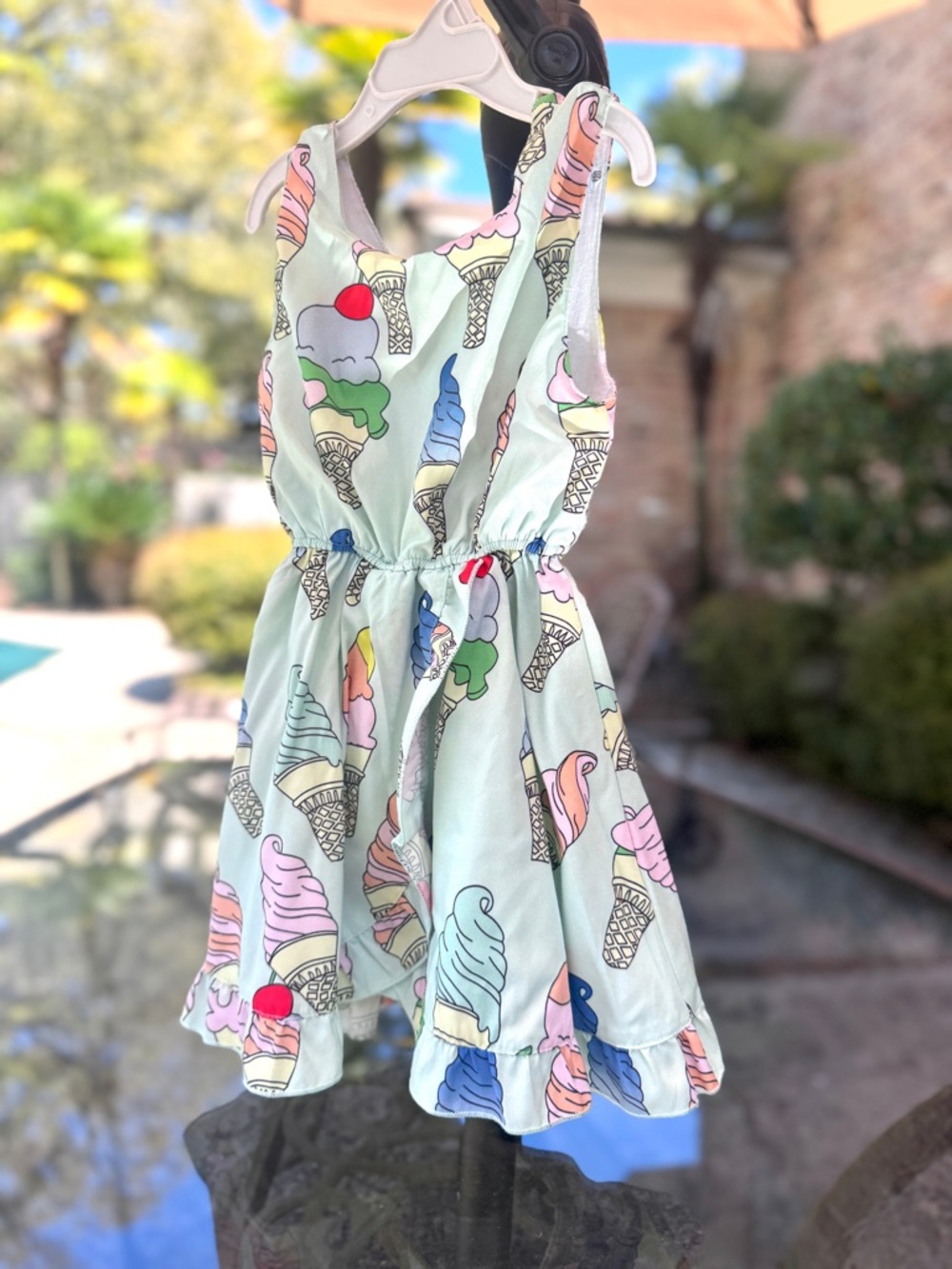 Girls' Vintage Mint Ice Cream Print Summer Dress